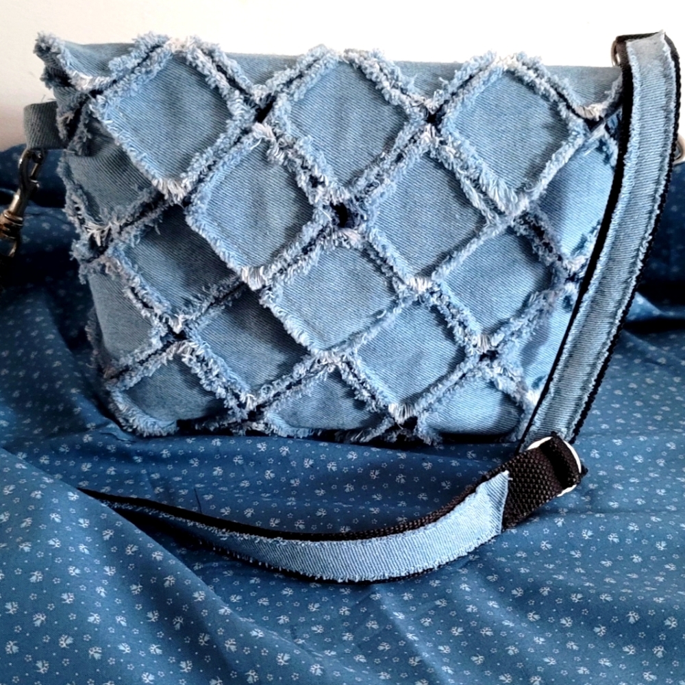 Chenille denim clutch bag
